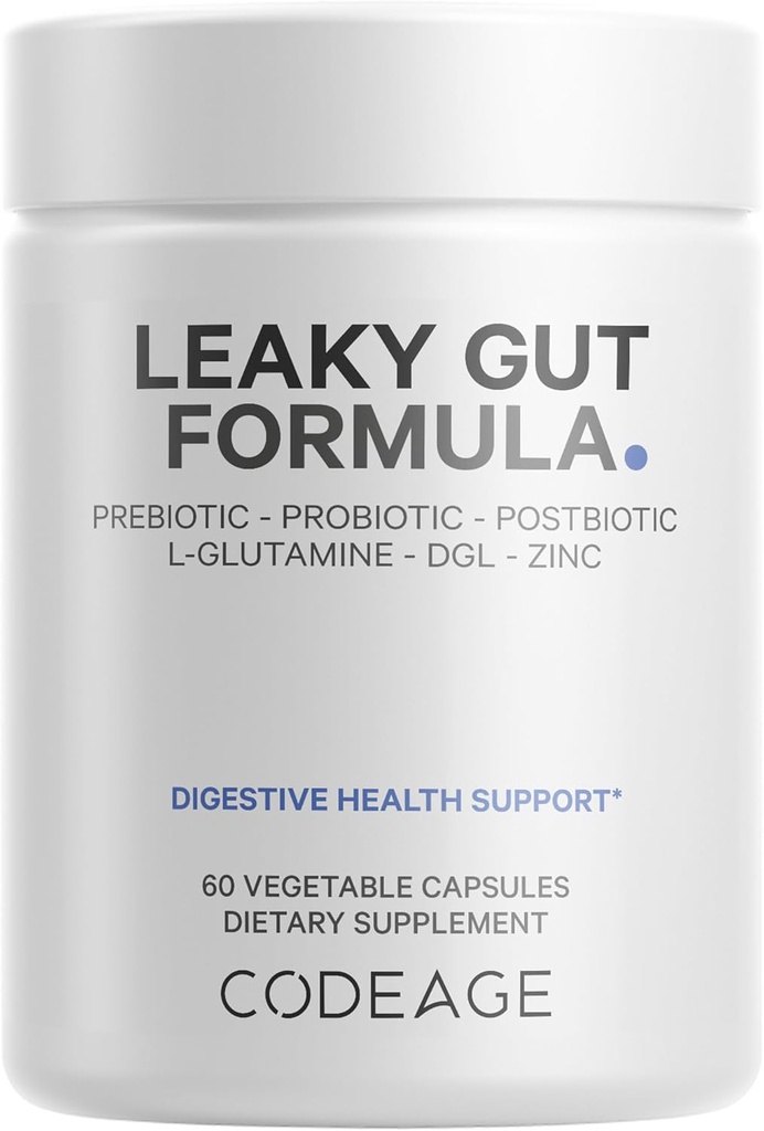 编码 Leaky Gut 补充剂,L-Glutamine,N-乙酰氯胺,Probiotic,Butyric酸,Polyphenols,Quercetin,DGL,Marshmallow Root,Berberine,BioPerine,Cinnamon,Vegan,N-GMO,60 Capsules