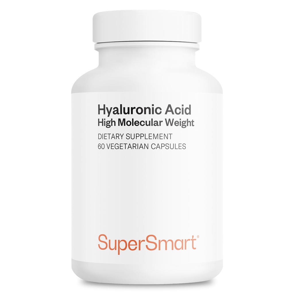Supersmart Hyaluronic Acid Supplement 300mg per Day (Sodium Hyaluronate) - High Molecular Weight 1.2 Million Daltons | Non-GMO & Gluten Free - 60 Vegetarian Capsules