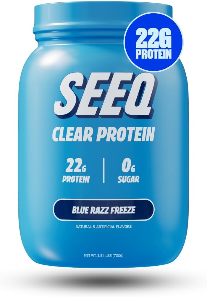 SEEQ Clear Protein Powder - Blue Razz Freeze - 25 Servisi - 22g Clear Whey Protein Isolate - Zero Sugar - 0g Laktoza - Alergen prijazno - GLP1 Podpora - Zdravje kosti - Muscle Post Workout recovery