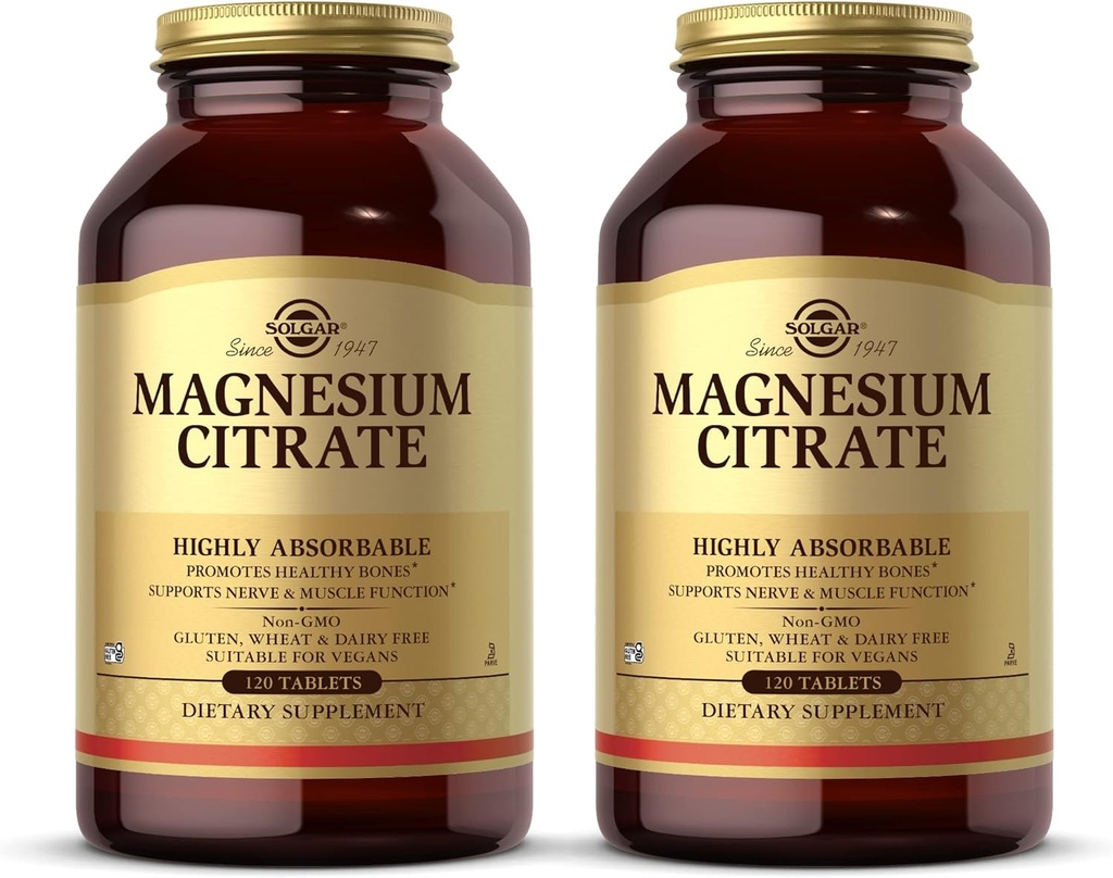 Solgar Magnezu Citrate - 120 tabletek, Opakowanie 2 - Wspiera Nerve & Muscle Function - Wysoko absorbowalne - Non- GMO, Wegan, Gluten Free, Kosher - 120 Razem Sługi