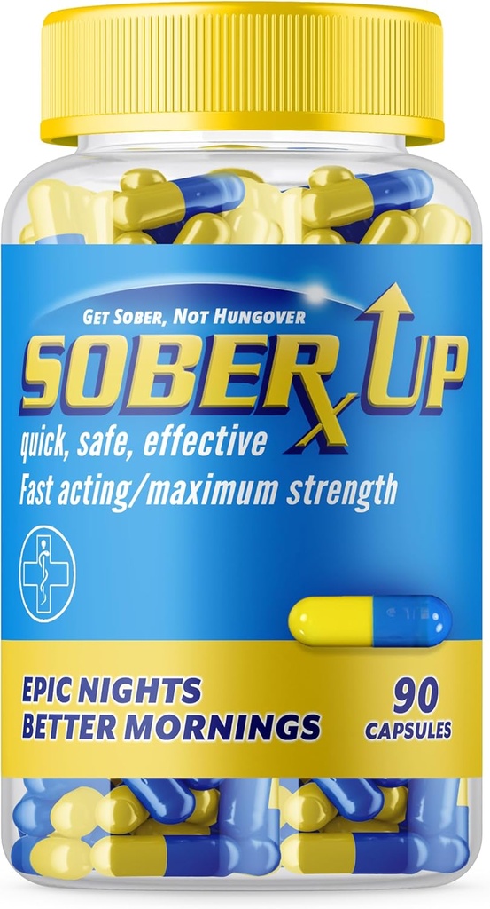 SOBER UP Maximum Strength Remedy & Fast Acting Relief • Party Smart Pills • Anytime You Drink Vitamin Supplement w/DHM + Glutathione + Chlorella + L-Theanine (AEB)