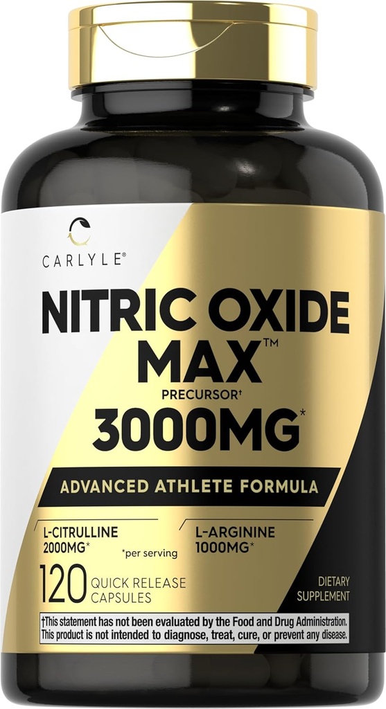 Carlyle Nitric Oxide Supplement 3000mg d.o.124; 120 Caputane.14; Pre Workout with L- Arginine & L- Citrulline n.e.124; Non-GMO, Gluten Free