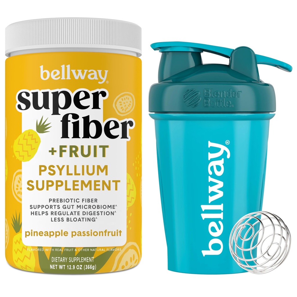 Bellway Super Fiber Powder + Fruit, Pineapple Passion Fruit Shaker Bottle Bundle