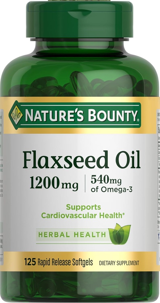 Bounty Flaxseed e Omega 3, Integratore alimentare, Supporta la salute cardiovascolare, 1200mg, Softgels, 125 ct