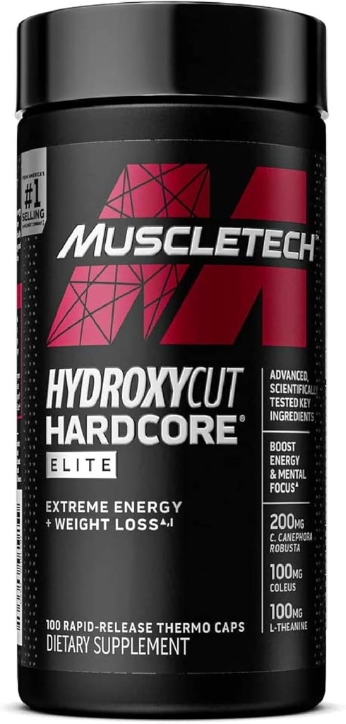 Hidroxycut Hardcore Elite - 100 capas de termo de liberación rápida - Energía & Focus - para hombres &amp; mujeres - 50 piezas