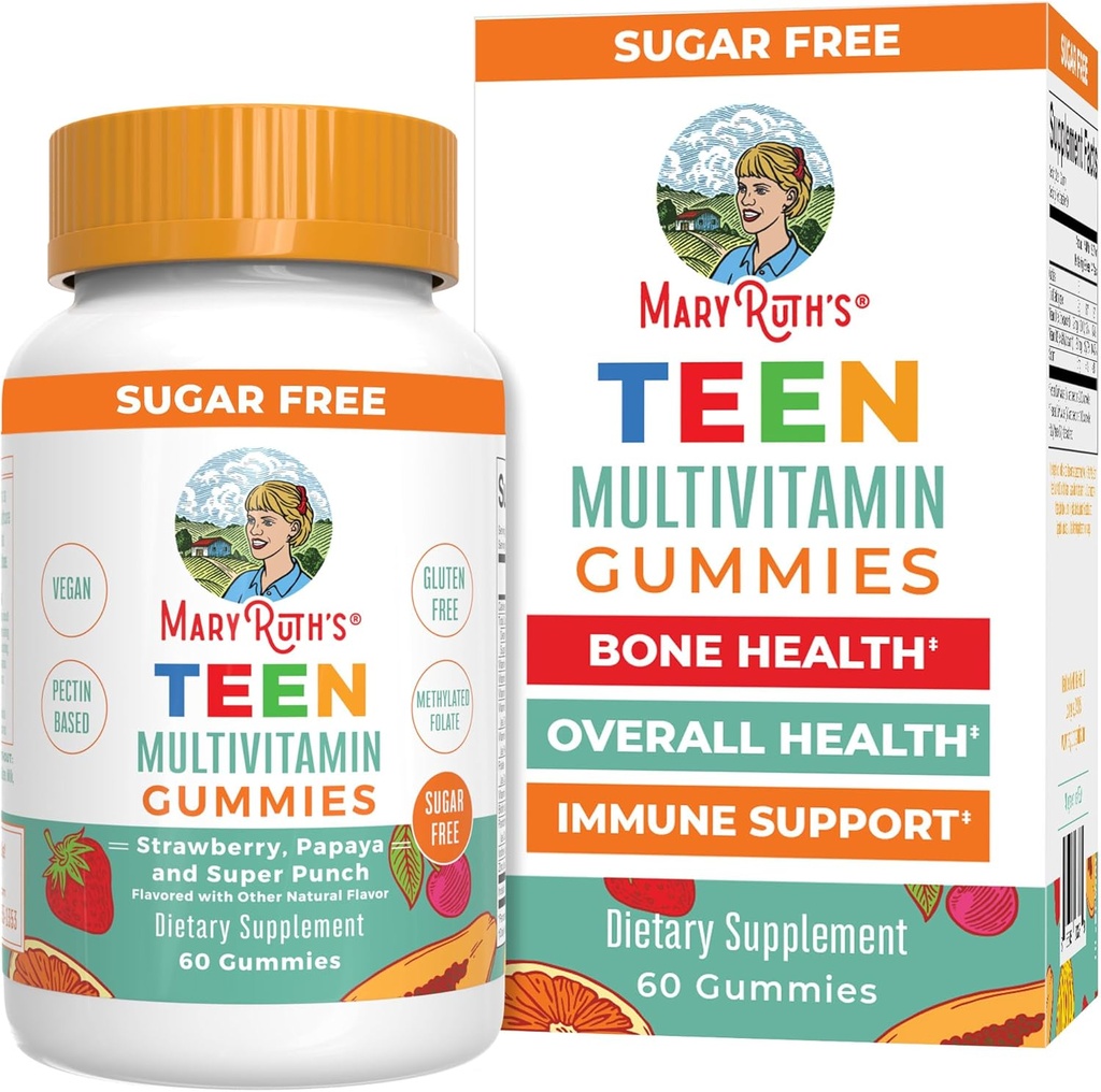 MaryRuth Organics Multivitamin for Teens | Teen Multivitamin Multimineral Gummies B bitamina, C, D eta E, Biotin, Zinc | Teen bitaminak | Vegan | Sugar Free | Gluten Free | 60 Count