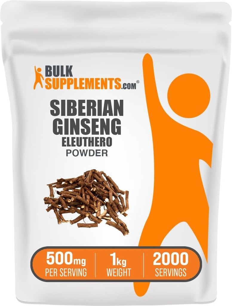 BulkSupplements.com Eleuthero Powder - Siberian Ginseng Powder, Eleutherococcus senticosus, Ginseng Herbal Supplement - Gluten Free, 500mg per Servering, 1kg (2,2 lbs) (Pack av 1)