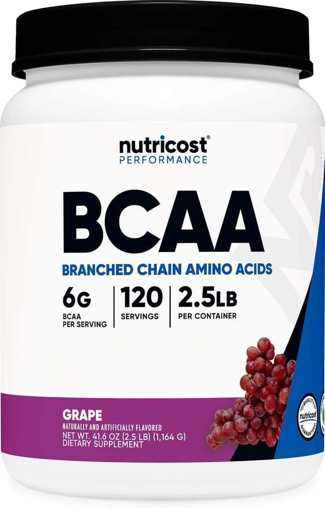 Nutricost BCAA pulver (Grape, 120 Serveringer) - Glutenfri, Ikke-GMO, Vegetarisk, Optimal 2:1:1