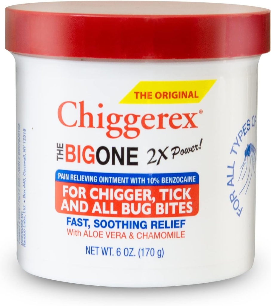 Chiggerex 2X Power First Aid Medicated Ointment for Chiggers, Mosquito Bites, Tick eta Bug Bite Relief with Aloe Vera & Chamomile, 6 oz
