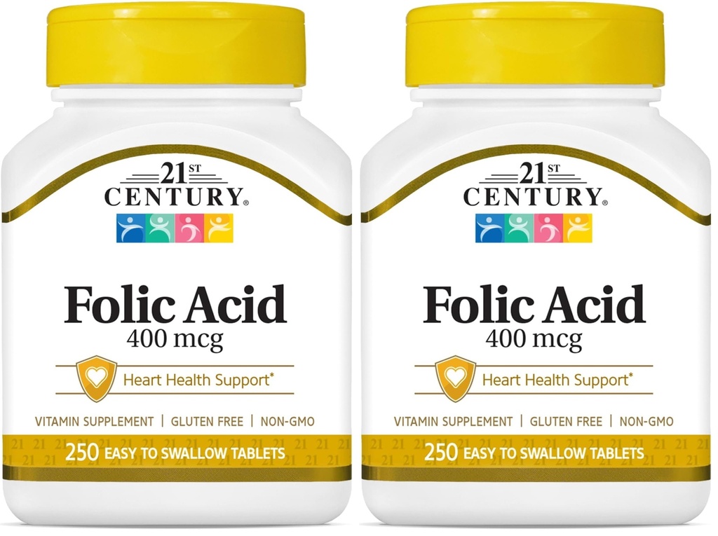 21st Century Folic Acid 400 mcg Tablets, 250 Count (Pack of 2)