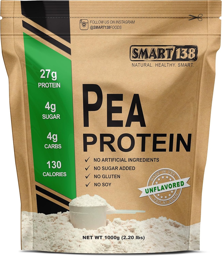 100% Murni Pea Protein, Ultra Smooth Powder, Vegan, Gluten-Free, Soy-Free, Dairy-Free, Non-GMO, USA / Kanada, Keto (Low Carb), Natural BCAAs (100g / 2.2lbs, Unflamited)
