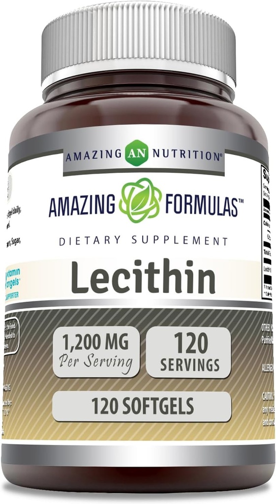 Amazing Formulas Lesithin 1200 mg Suftgeels Sufflement: 124; Potency Tinggi 126; Non-GMO 124; Gluten Bebas (1 Pack, 120 Count)
