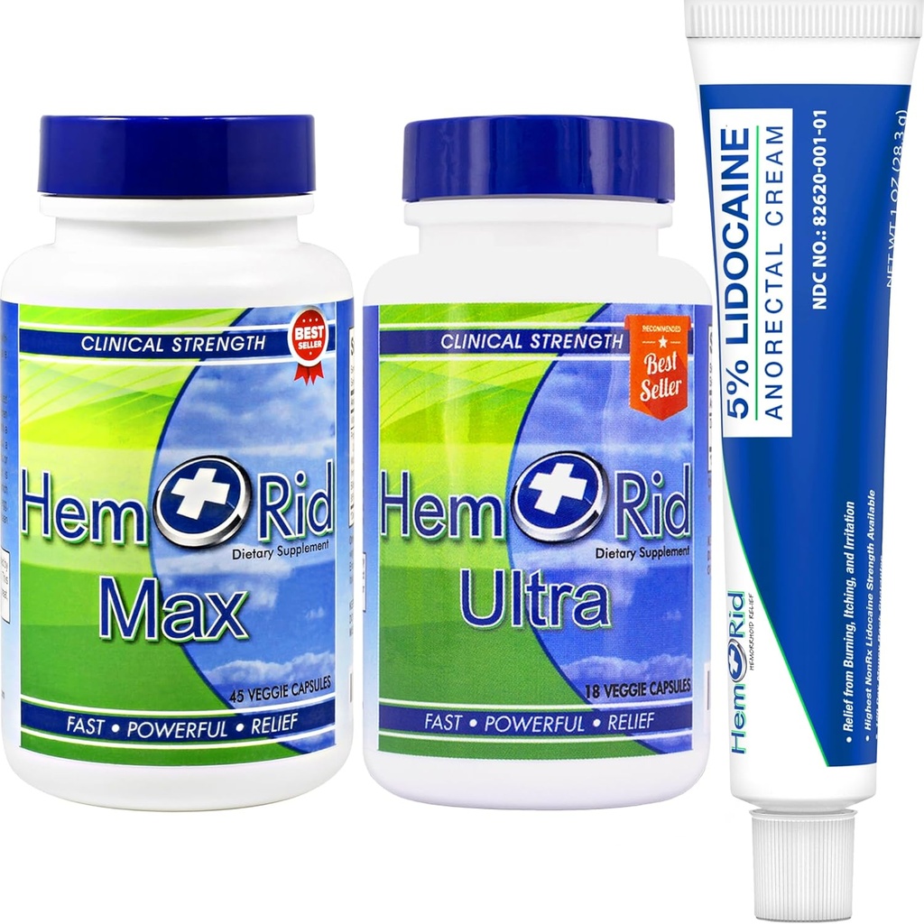 HemLed Complete Heembehoid Care System - Sanggup 5% Lidocaine Cream for Rapid Topical Comfort, Max Ultra Capsules for Ongoing Vascular Health and Circular Support