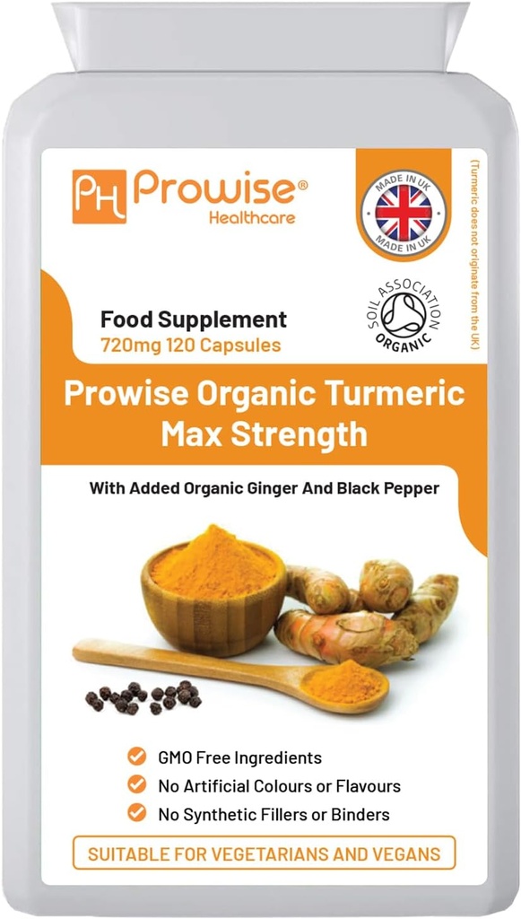 אורגני Turmeric Curcumin 720mg - 120 קפסולות | אורגני Turmeric ו Black Pepper קפסולות גבוה כוח | טבעוני & Vegetarian Turmeric Supplements