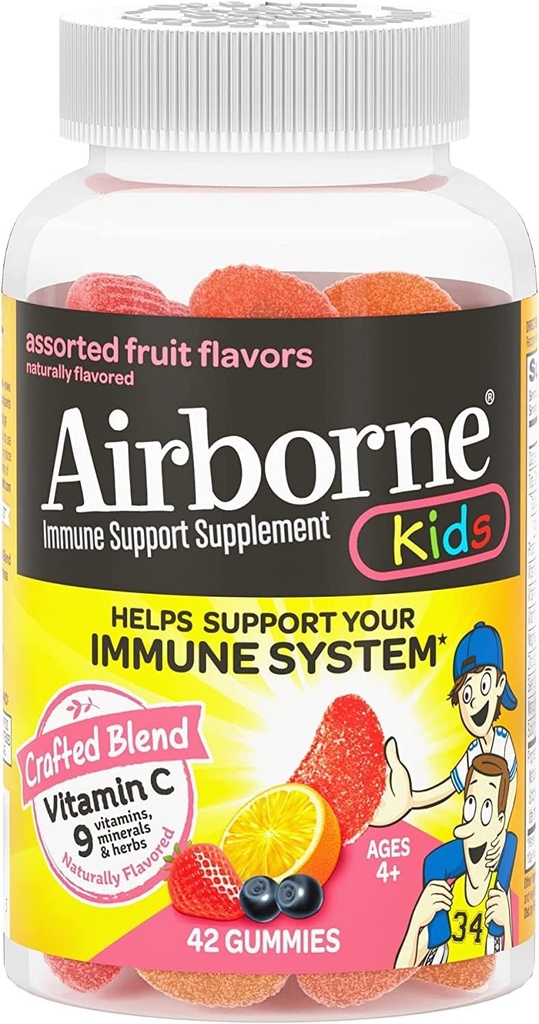 Airborne Kids Gummies Vitamine C Immune Support Supplement, diverse fruitsmaken, 42 ct (pakket van 11)