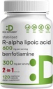 ENDRING R Alpha Lipoic Acid 600mg med Benfotiamin 300mg per servering, 120 Veggie Capsules – 200mg R-ALA per kapsel – Antioksidant Supplement for energi og nervesystem støtte