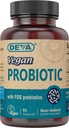 Deva Vegan Probiootti FOS Prebiootit Supplement - 2 miljardia PMY kanssa 100 MG Prebiootit per Serving miehille & naisille - non-Dairy Gluteeniton - Luonnollisesti Hyllytabletti - 90 kapselia