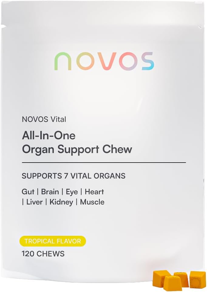 Novos Vital Nutritional Supplement Kauwen voor orgaanlever, hersenen, ogen, hart, Gut Support - Nattokinase, Luteïne, Inulin, Rutin, Tropische smaak (120 Tel.)
