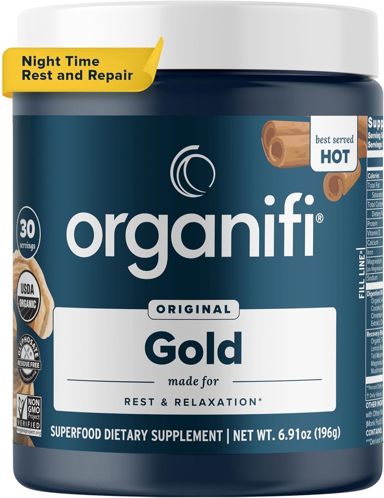 Organifi:黄金 - 超级食品补充粉 - 30种服务 - 压力支持,更好的休息,放松和促进休息 - Turmeric和Reishi Infused