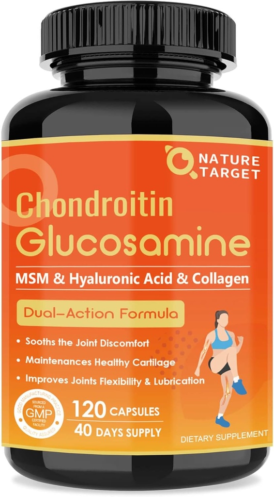 Glucosamine Chondroitin Joint Support Supplement - Plus MSM, Collagen, Turmeric, Shellfish Free, Supports Joint, Knees, Cartilage, for Men & Women, 120 Caps