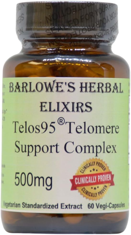 Barlowe's Taimsed Elixirs Telos95® Telomere Support Complex | Advanced Cellular Health & Longevity Formula | 500mg koos Astragalus Extract | Non-GMO, Stearate-Free, Glass Bottled