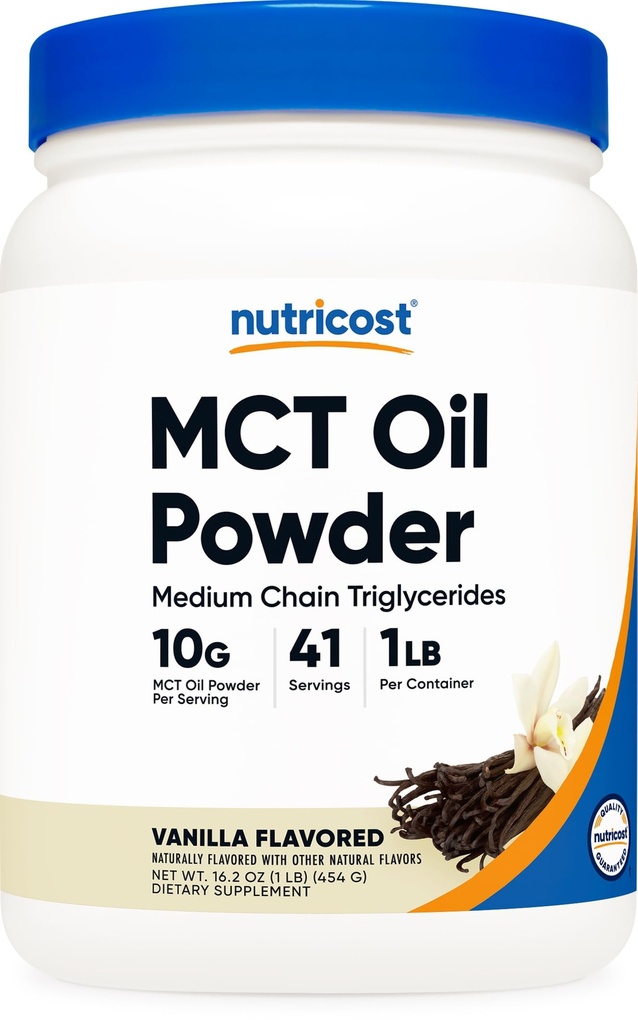 Nutricost Premium MCT Oil Powder (1 LB, Vanilla) - Best for Keto, Ketosis, and Ketogenic Diets - Zero Net Carbs, Non-GMO and Gluten Free, Medium Chain Triglyceride