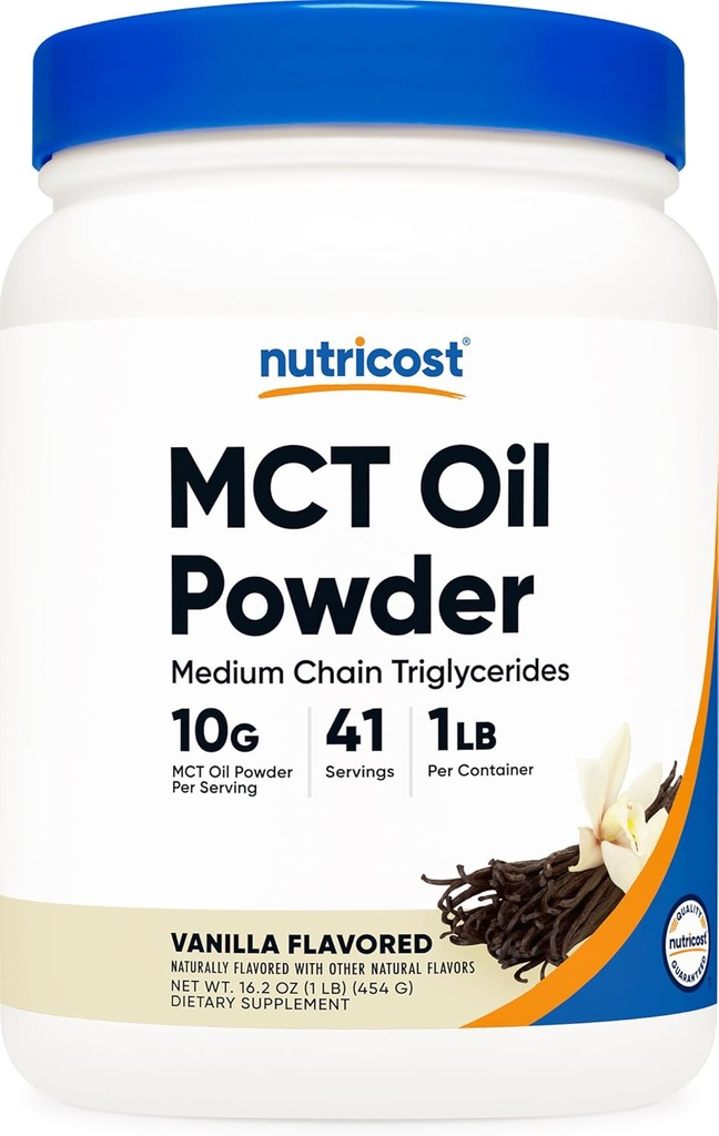 Nutricost Premium MCT Oil Powder (1 LB, Vanilla) - Best for Keto, Ketosis, and Ketogenic Diets - Zero Net Carbs, Non-GMO and gluten Free, Medium Chain Trigliceryde