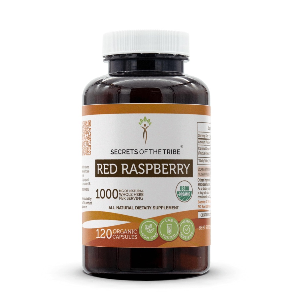 Secrets of the Tribe Red Raspberry USDA Organic Capsules | Certified Organic Vegetarian Capsules, Herbal Dietary Supplement | Rubus idaeus Dried Leaf (120 Count)