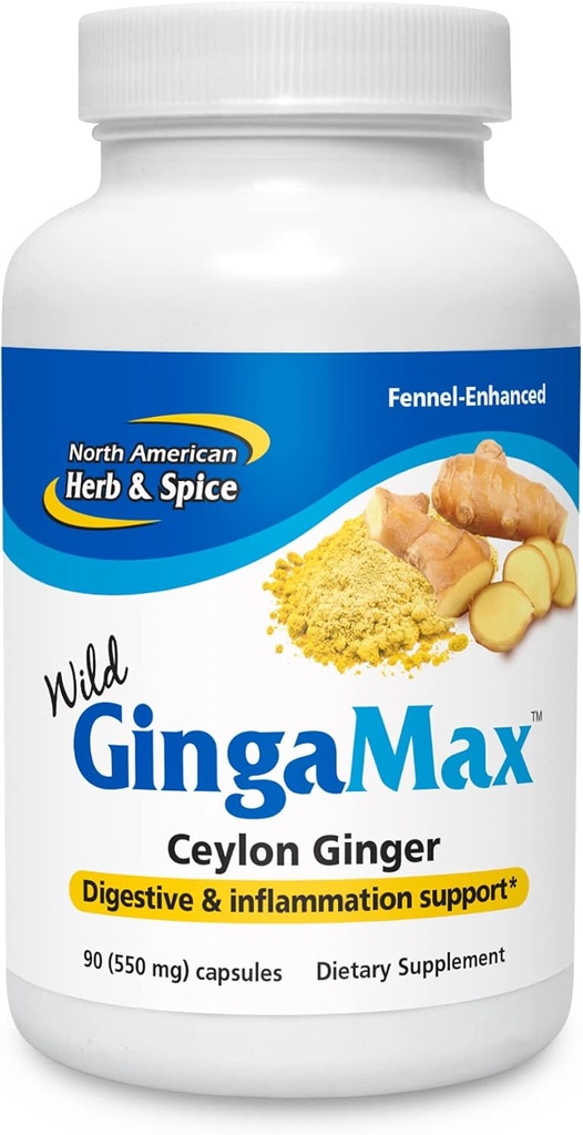 NORTH AMERICAN HERB & SPICE GingaMax - 90 cápsulas - Ceilán Ginger - Apoio dixestivo - Non GMO - 45 servizos