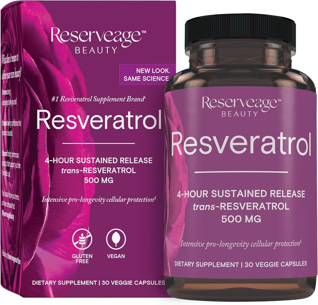 Varaus Kauneus, Resveratrol 500 mg, antioksidantti täydentää sydän-ja soluterveyden, tukee terve ikääntyminen ja immuunijärjestelmä, Paleo, Keto, 30 kapselia
