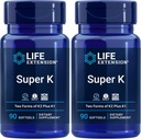 Élet kiterjesztés Super K, K1 vitamin, K2-vitamin mk- 7, K2-vitamin - 4, C-vitamin, Csont / Szív / artériás egészség, 3 hónapos ellátás, gluténmentes, 1 Napi, Non-GMO, 90 lágyító (2-es csomag)