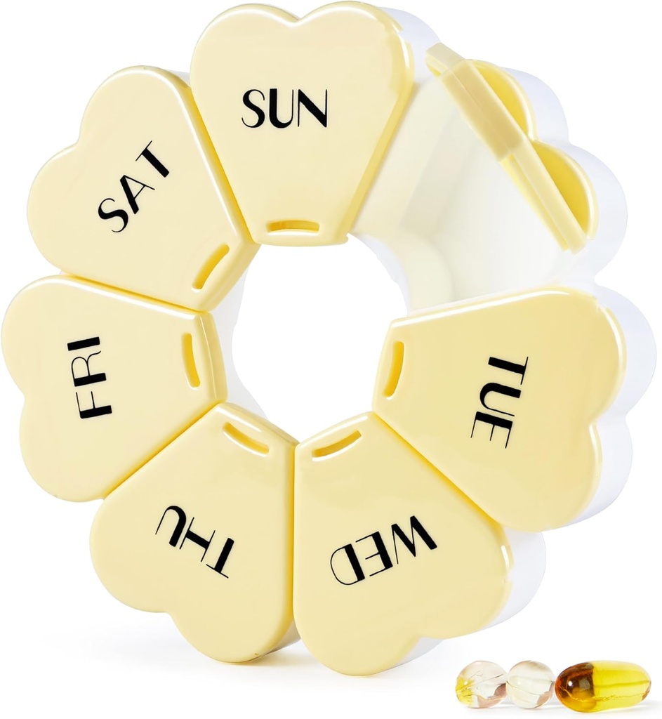 MOLN HYMY Böyük həftə Pill Box 7 gün, Pill Case Organizer, Flower Pill Konteyner bir gün, Vitamin / Fish Oil / Medication / Sığorta (Yellow) üçün Round Medicine Seramik