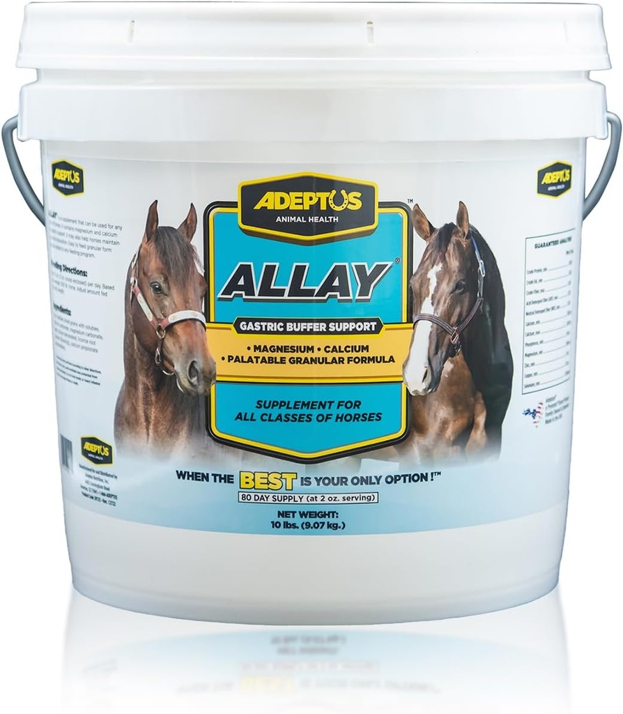 Adeptus Nutrition Allay Equine Supplement, Bufor spożywczy w / Wapń i Magnez, Calming Granular Formula w / Lukrecja, Baza prebiotyczna, Kultura drożdży, Wsparcie dla wszystkich klas koni, 10 Lbs