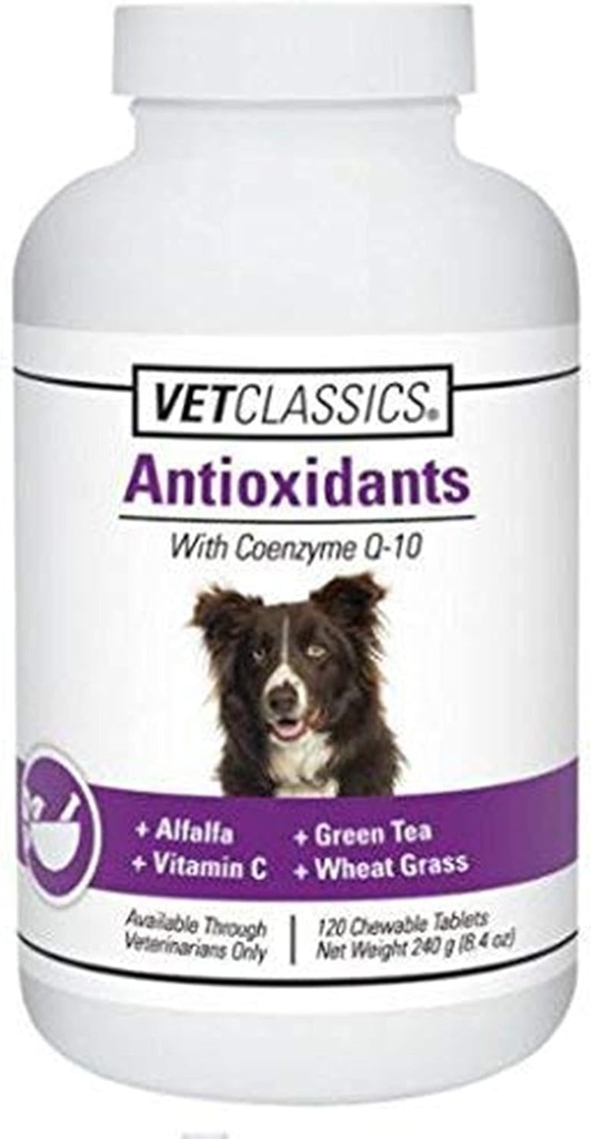 Vt Classics Antioxidants with Coenzyme Q-10 for Dogs, with Alfalfa, Green Tea, Vitamin C, " Wheat Grass, 120 Chewable Tablets