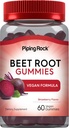 Piping Rock Beet Root Gummies 60 Bá tước cho nam giới và phụ nữ Nitring Oxide phụ trợ Uster C và Black Pepper sulf Flavor Vegan, Non-GO, Gluten free