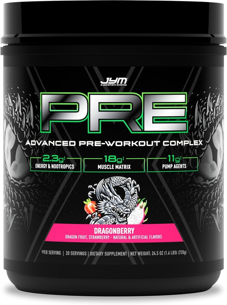 JYM Addition Science Pre JYM X Dragonberry Advanced Pre- Workout Mill, Citrulline Nitrate, Dynamine, NO3T Betaine, BCAA 's, Nootropics, Creatine, Beta-Alanine, 20 Servings