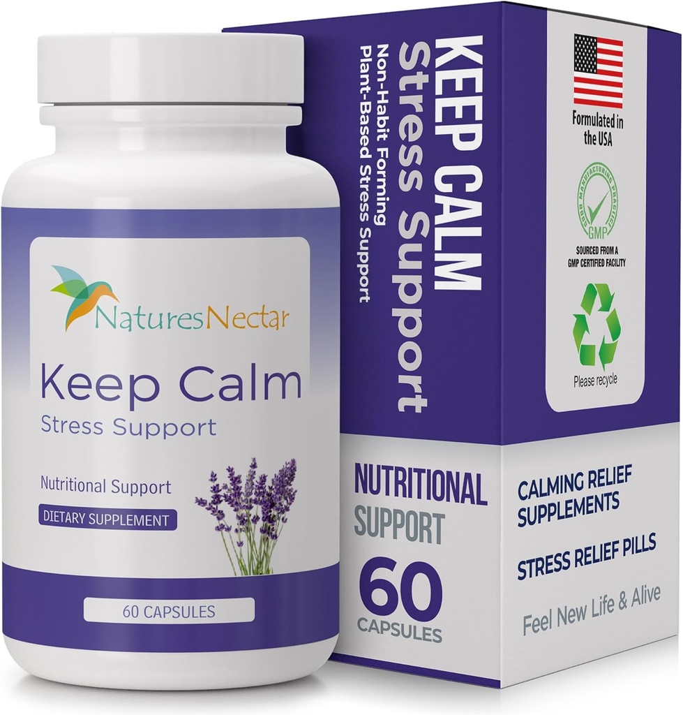 Integratori di sollievo dell'ansia e dello stress del nettare della natura – Tenere le capsule calme con Ashwagandha, GABA, Magnesium & 5-HTP – Nervousness & Irritability Mood Supports Relaxation Lemon Balm 60 Filled Capsules