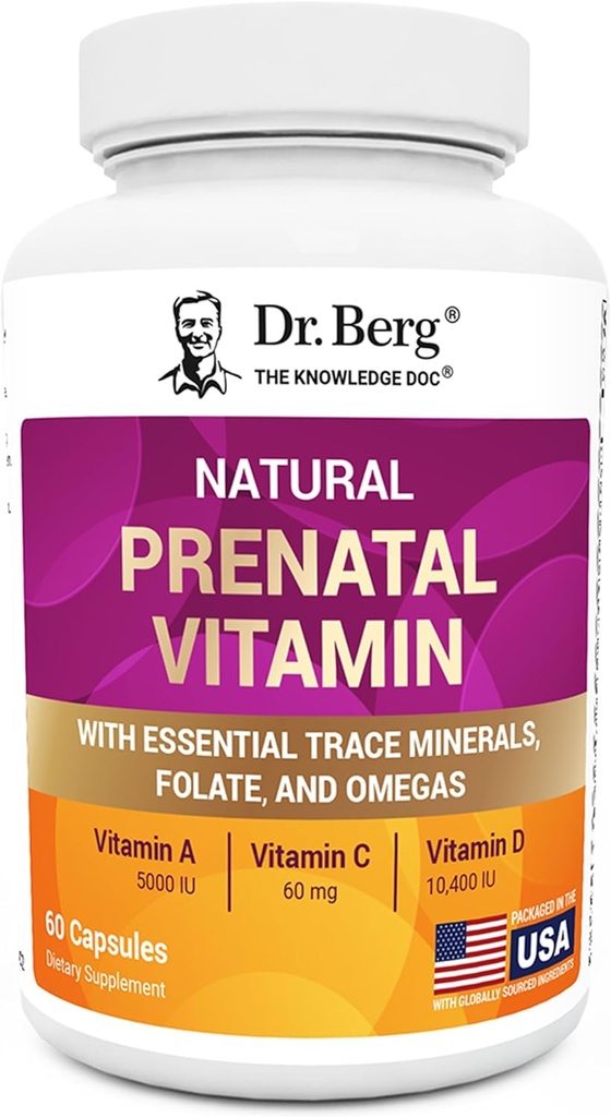 Dr. Berg Natural Prenatal Vitamīni sievietēm (grūtnieces un māsas) - Prenatāli Vitamīni ar Folātu, Vitamīniem, Minerāliem, Omega, & 11 Spēcīgi Superfoods - Sievietes Prenatāli Multivitamīni - 60 Kapsulas