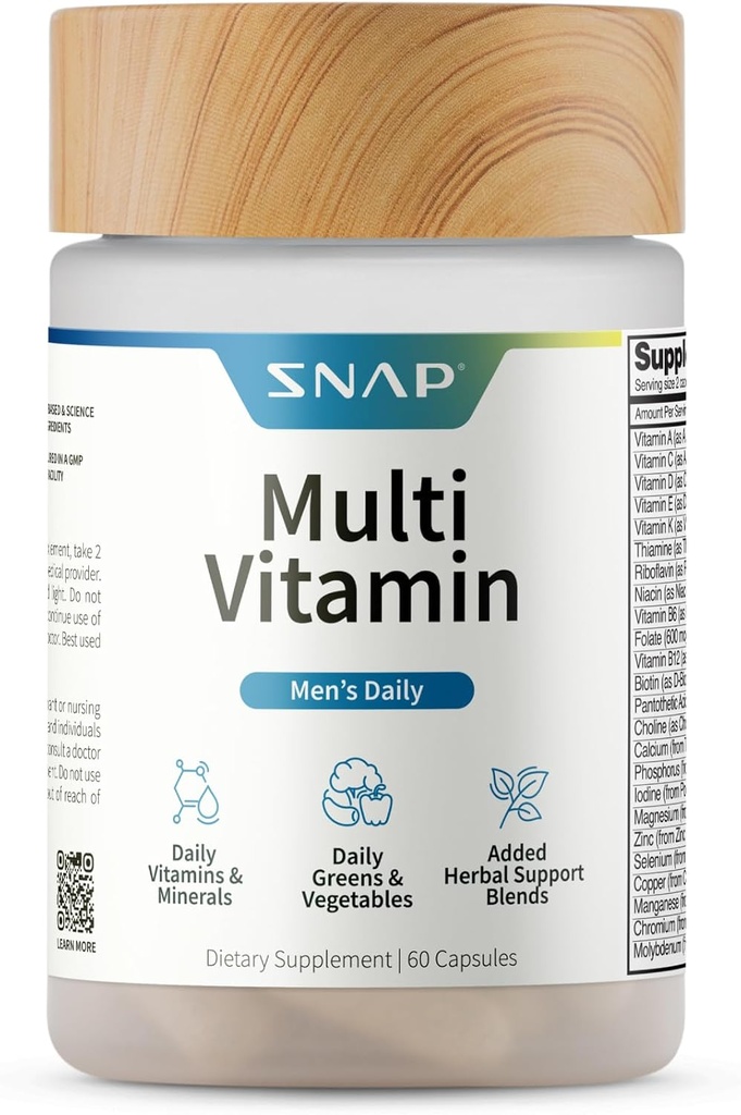 Snaples multivitamins dels homes - Daily Viminates i Mines per a homes - Vitamina D, B12, Zinc, Herbs i Vimina C per a l'Energia i Imdune, Multivita per als homes, 60 Capules
