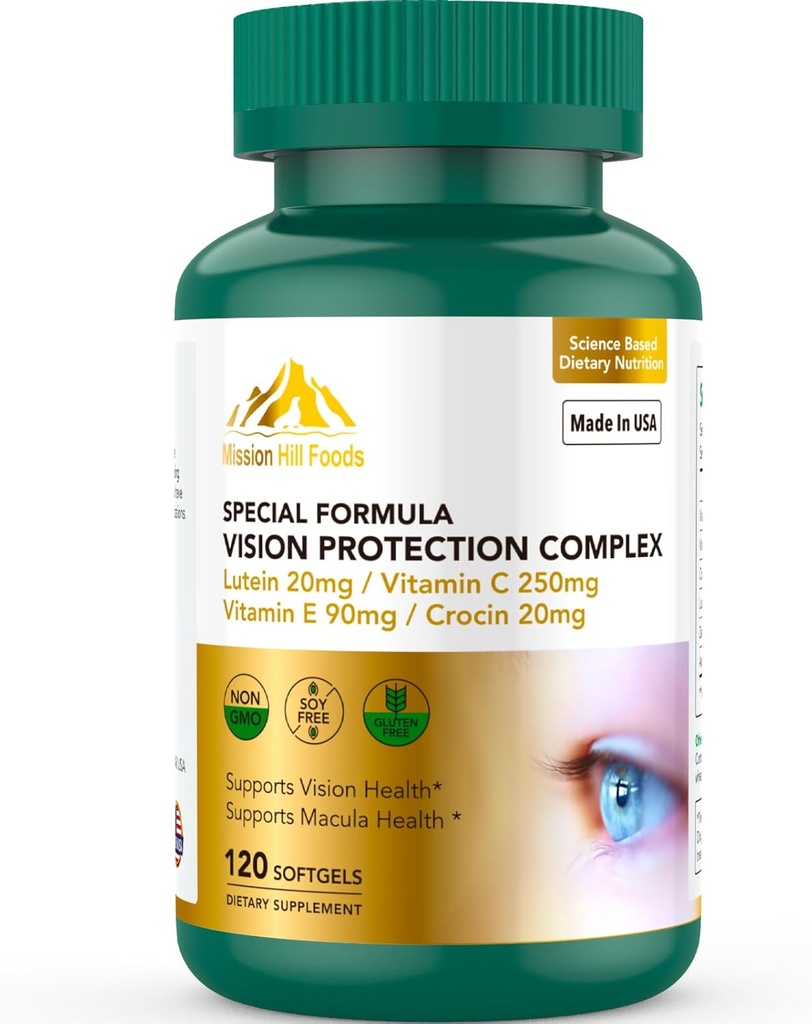 Lutein a Zeaxanthin doplňky - 6 v 1 Vision Protection Complex s Lutein 20mg, Zeaxanthin, Astaxanthin, Crocin, Vitamin C & E, 120 Softgels, Non- GMO, gluten- zdarma, podporuje oční zdraví