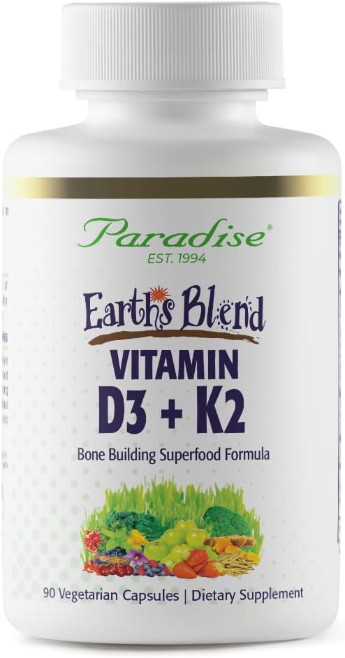 Rajové byliny Zemská zmes vitamín D3 + K2, superpotraviny Základ probiotík a organických zásaditých zelených, vegetariánskych a bobuľových plodov, 90 Vegetariánskych kapsúl