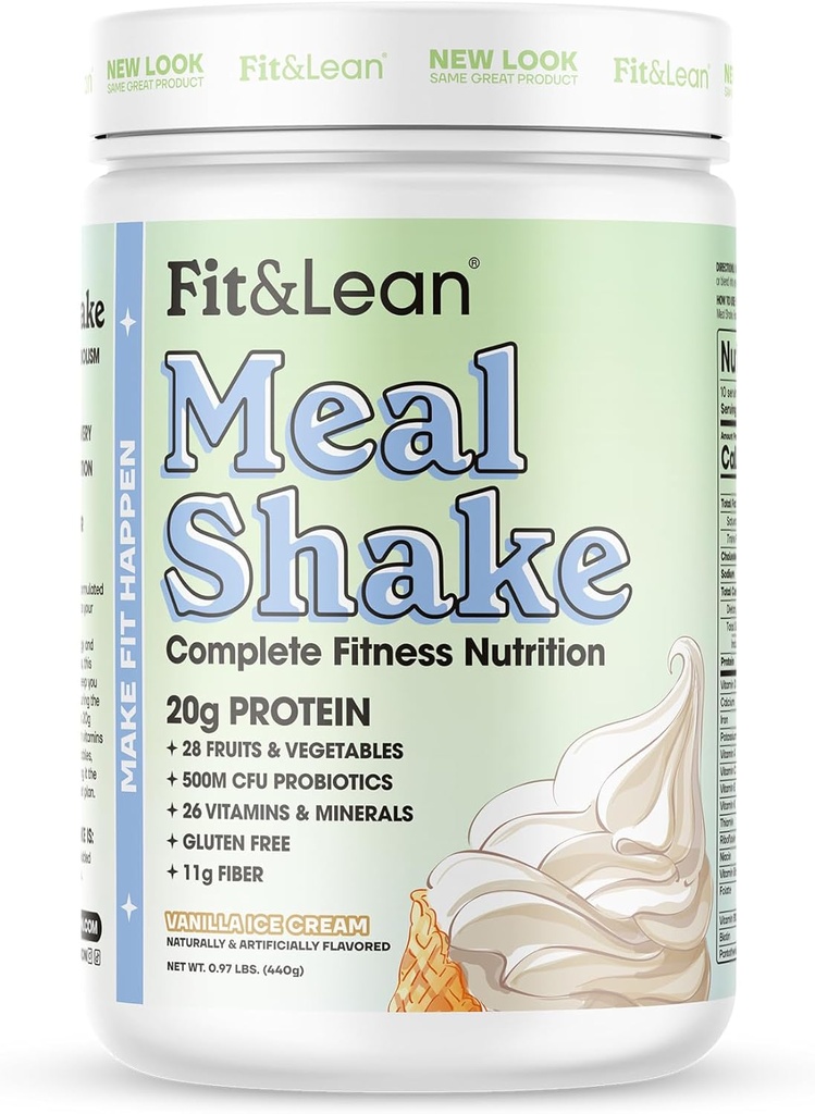 Fit & Lean Meal Shake, Fat Burning Meal Replacement, Proteína, Fibra, Probióticos, Baunilha, 1lb, 10 Servings por recipiente