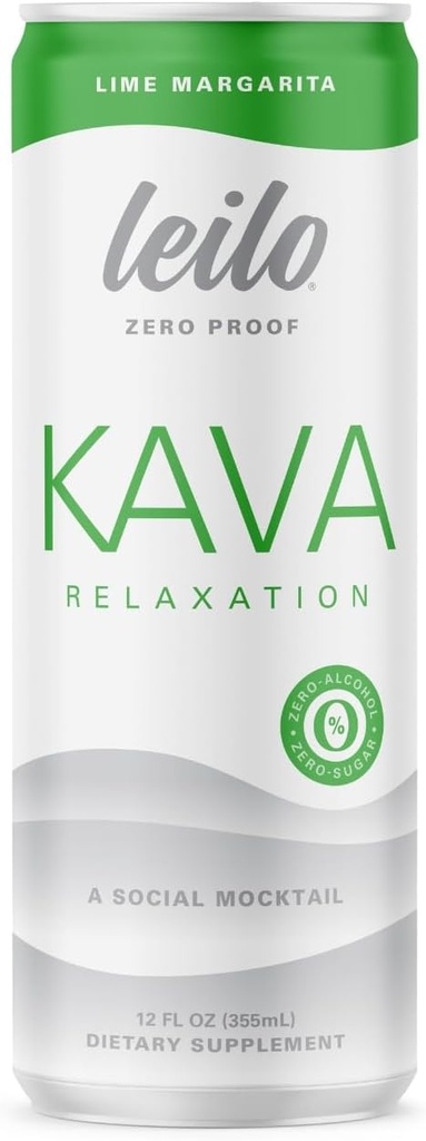 LEILO | Kava 구동 Lime Margarita Mocktail 음료 | 12-Pack - Sugar-Free & Non-ALC Functional Relaxation Support | 12 fl oz Cans (12 팩)
