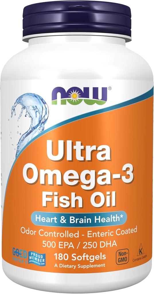 NOW Integratori alimentari, Ultra Omega-3 Coated e Enteric Coated, 180 Softgels