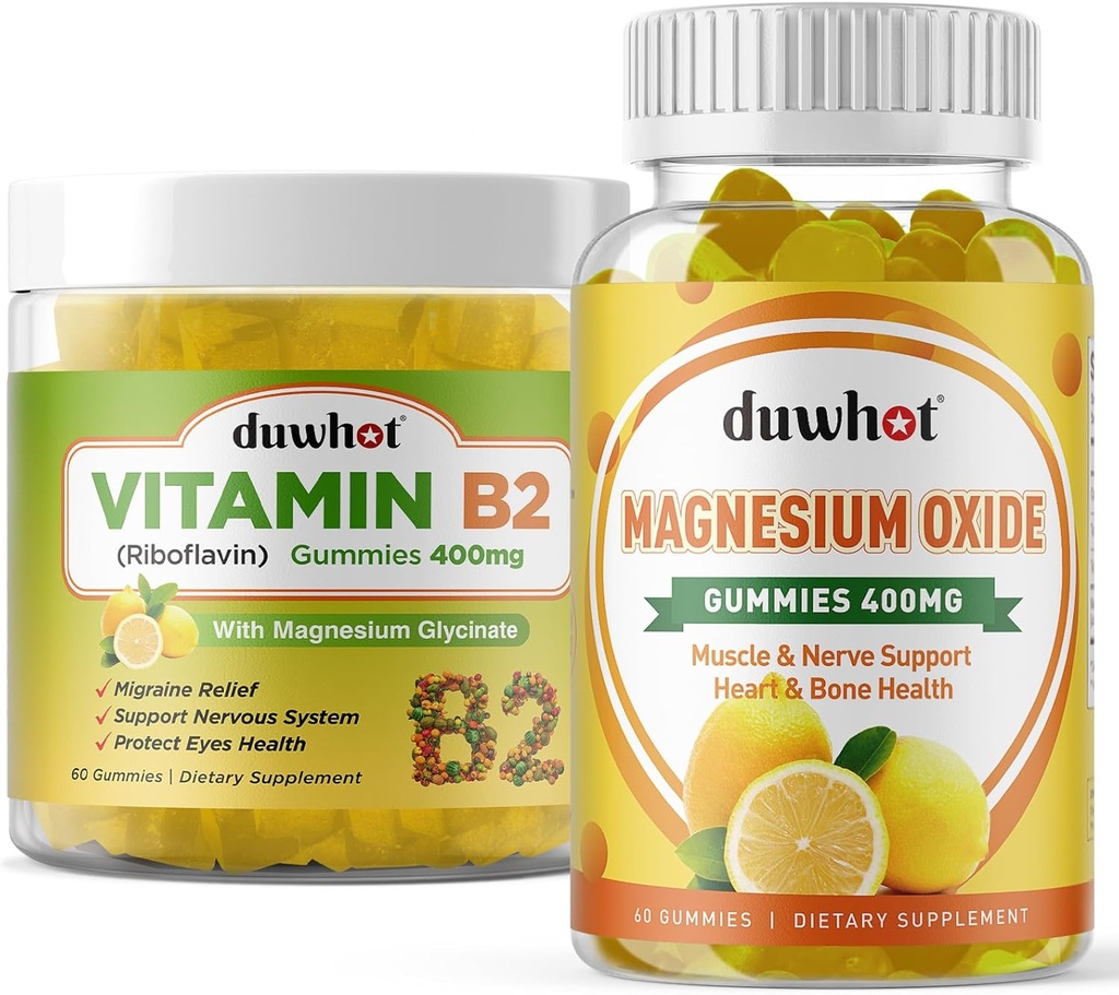 Migraine Relief - Vitamin B2 Gummies (Riboflavin) 400mg & Magnesium Oxide Gummies 400mg, Headache Relief & Gugup System Support