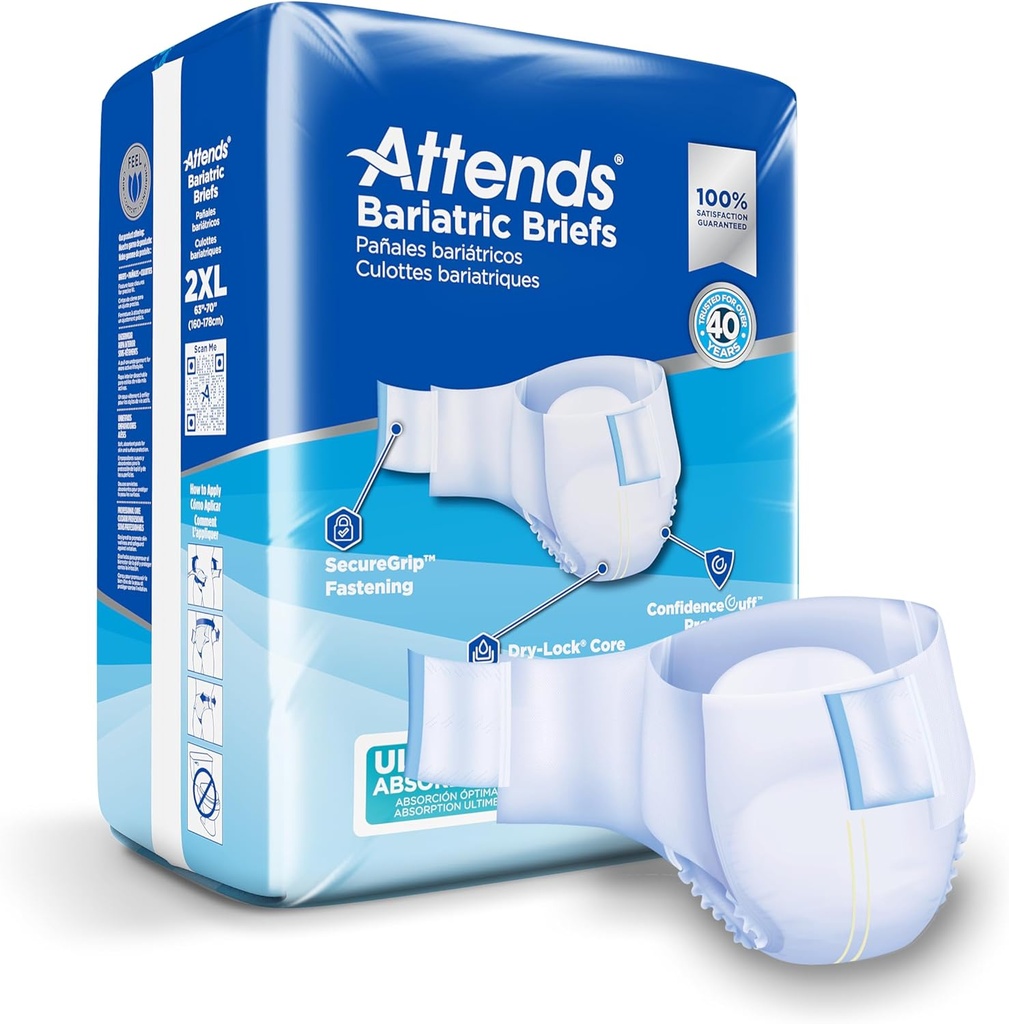 Bariatric Incontinence Single Briefs, XX-Large, 63"-70" Waist, Tab Closures, Ultimate Absorbency and Leakage Protection, 48ct Case
