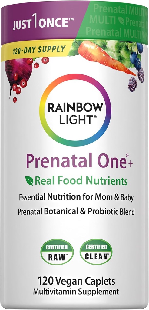 Rainbow Light High-Potency Prenatal One multivitamínico, Multivitamínico de saúde prenatal soporta a saúde da nai eo desenvolvemento do bebé, con vitamina C, Vegan, 120 Conde