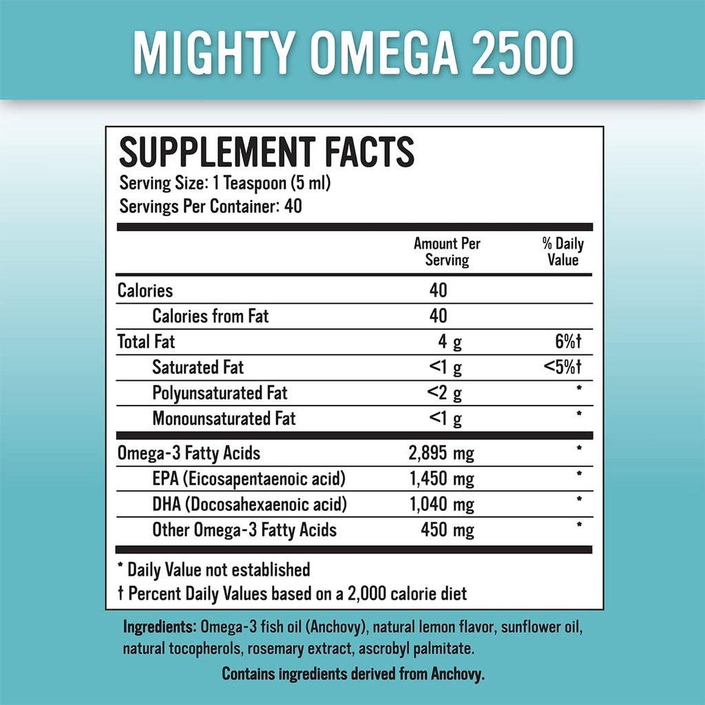 Omega العظيم 2500 Potent Omega 3 supplement - 2500 MG EPA DHA Per Teaspoon