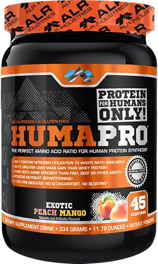 Humapro | Amino Acids Protein Matrix for Humans | 99% Utilization for Lean Muscle | Vegan, Gluten Free | 334g / 45 Zerbitzariak (Paach Mango exotikoa)