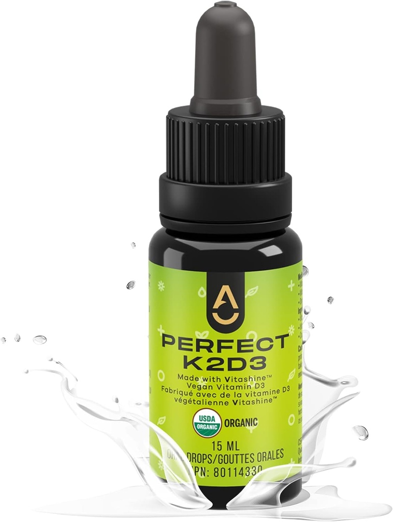 Produse de activare - K2D3 perfect, vitamina D3 lichid cu K2, vitamina K2 și D3 supliment în ulei MCT, vitamine D3K2 pentru rezistența osoasă și suport imunitar, D3+K2 Vitamine pentru absorbţia de calciu, 15 ml